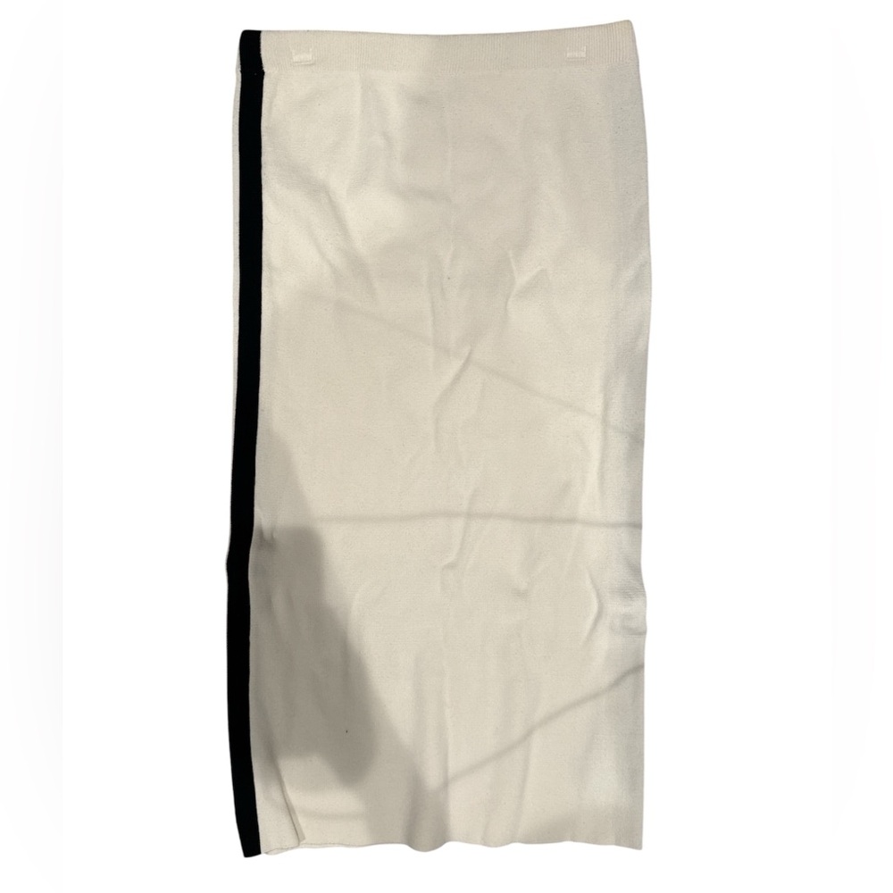 Zara White Knit Midi Skirt with Black Stripe